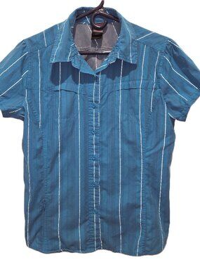 North Face Mesh Back Hiking Shirt Front Zip Pocket Blue Button Up Women's L